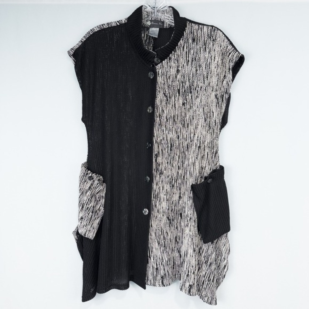 Damee Sheer Knit Button Up Tunic Vest Womens S/M Artsy Lagenlook‎ Colorblock